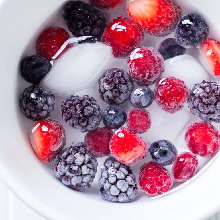 A refreshing bowl of Nature's Cereal Bowl with mixed berries and coconut water, garnished with a spoon ready to enjoy.