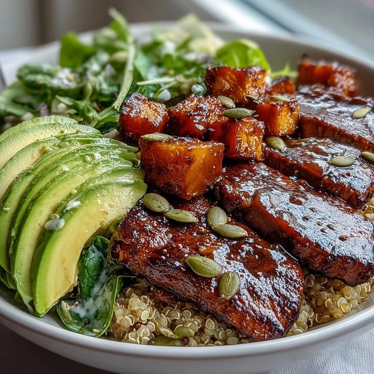 Hearty butternut squash steak bowls piled high with roasted vegetables, savory meat, and toasted pepitas, ready to be dressed with tangy lime-cilantro sauce.
