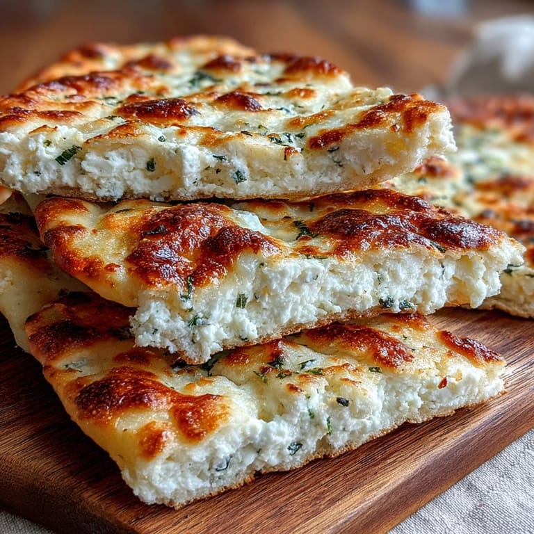 Homemade Fluffy Cottage Cheese Flatbreads with a soft, chewy texture and hints of garlic, perfect for dipping into hummus or marinara.