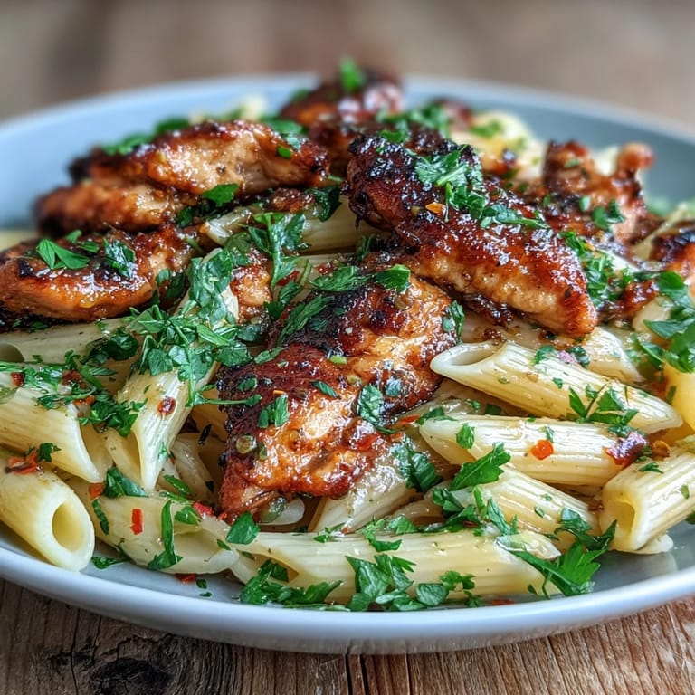 Savory honey pepper chicken pasta twirls on a fork, topped with fresh parsley and optional Parmesan for a family-friendly meal.  