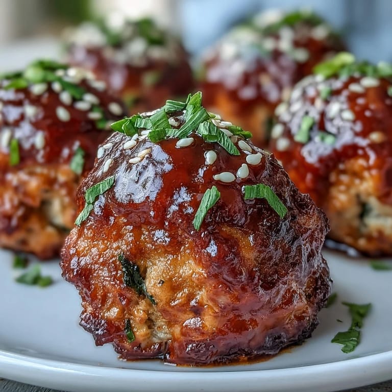 Juicy oven-baked turkey meatballs coated in a sticky sweet and spicy chili honey sauce, perfect as an easy weeknight main dish.  