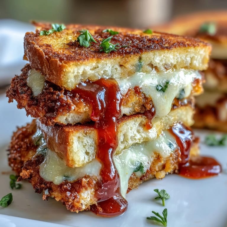 Close-up of a chicken parmesan sandwich with vodka sauce and melted mozzarella.