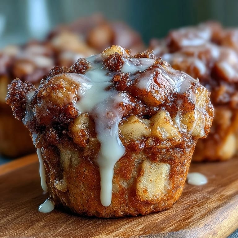 Warm Apple Fritter Muffins baked to perfection, each bite filled with juicy diced apples and a hint of cinnamon, finished with a sweet drizzle of glaze.