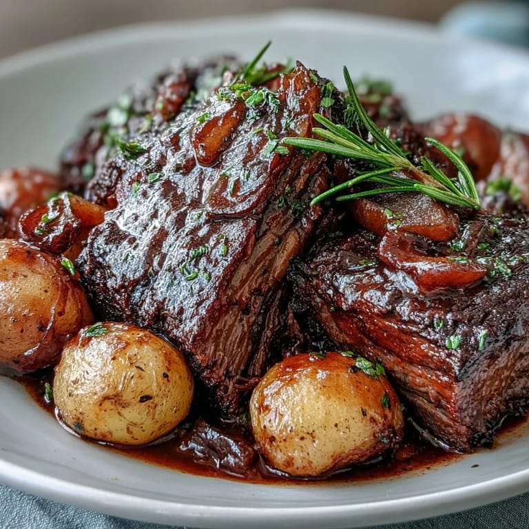 Onion soup mix slow cooker pot roast, juicy chuck roast surrounded by carrots, potatoes, and onions.  