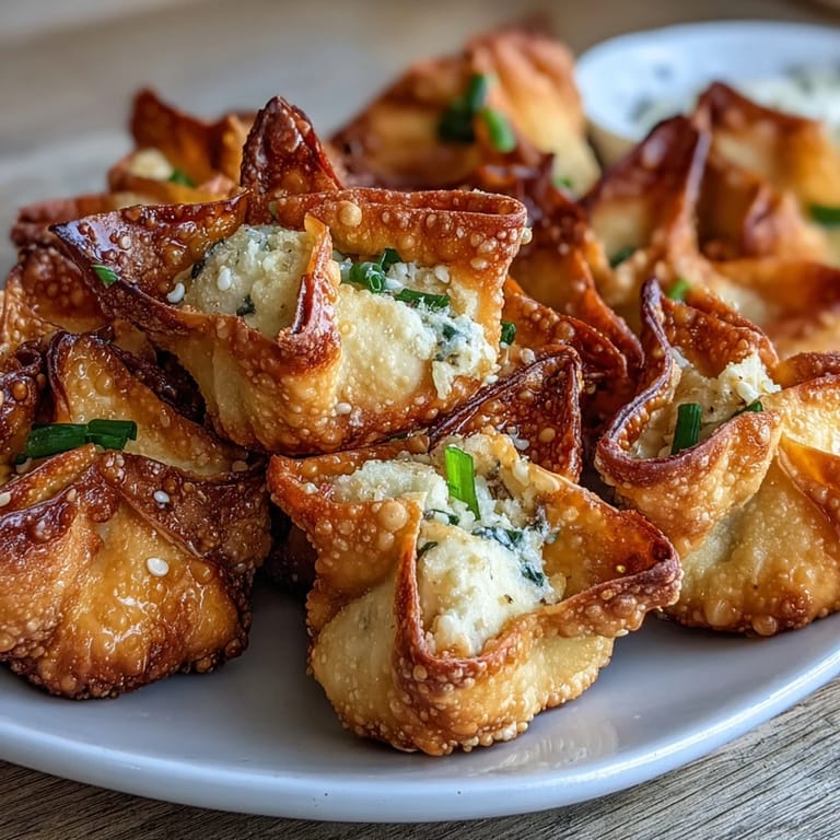 Asian-style wontons with savory cream cheese filling, air-fried until perfectly crunchy and served with fresh chives on top.  