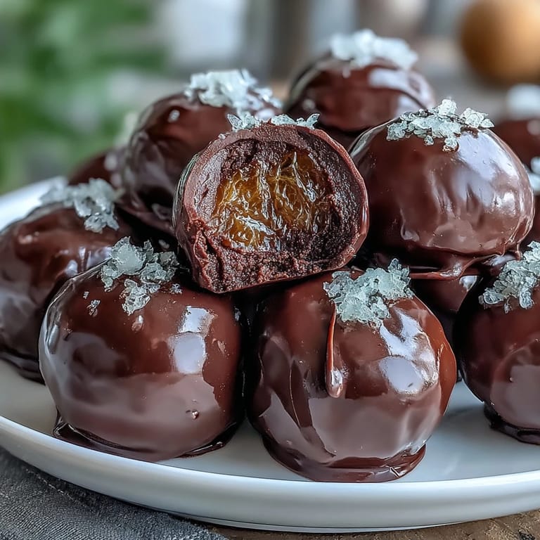 Decadent dark chocolate truffles with a citrusy candied orange center, perfect for chocolate lovers.