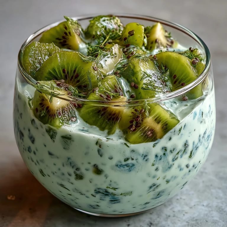 Refreshing kiwi lime chia pudding layered in clear cups, featuring tropical flavors and a healthy vegan breakfast or snack option.