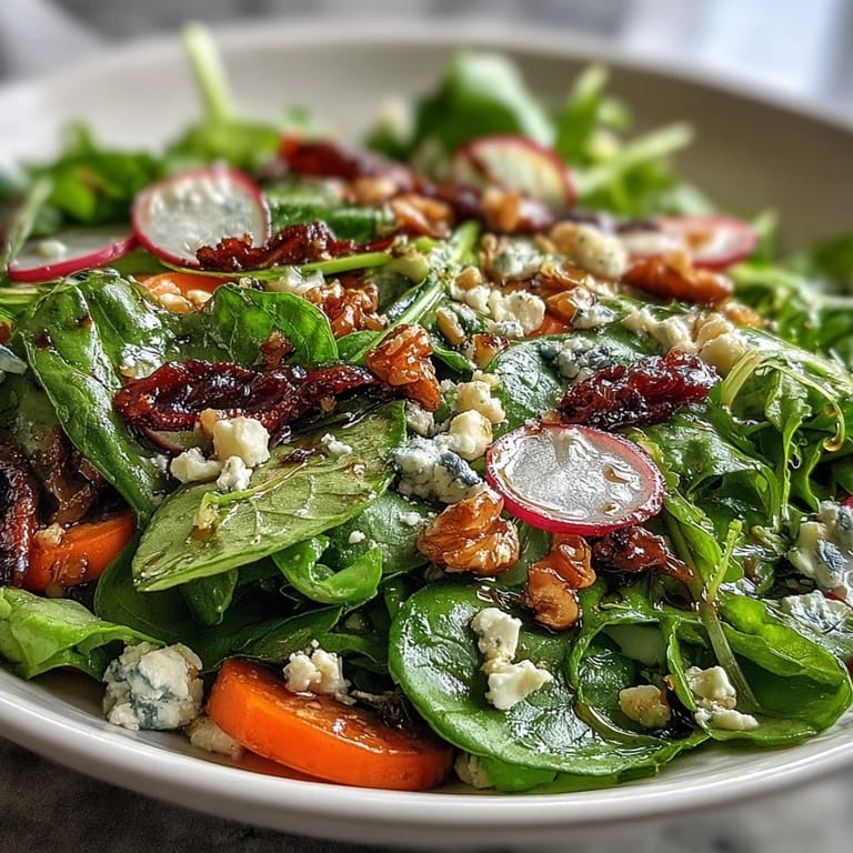 Fresh spring greens tossed with juicy cherry tomatoes, toasted walnuts, and creamy feta, all coated in a zesty honey mustard vinaigrette.