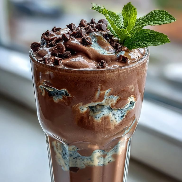 Rich chocolate and cool mint flavors combine with frozen banana in this easy, protein-packed breakfast shake.