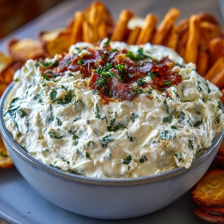 Protein-rich cottage cheese ranch dip with crunchy vegetable sticks, perfect for parties or light meals.  