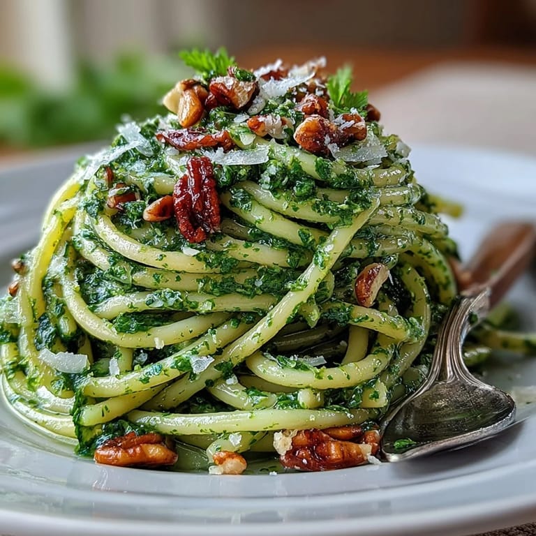 Homemade dandelion pesto with garlic and pine nuts, offering a slightly bitter, nutty flavor ideal for Italian-inspired dishes.
