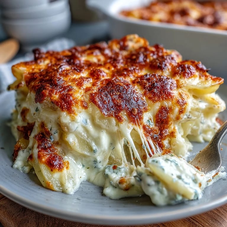 Creamy, comforting Easy Cheesy Scalloped Potatoes with a crispy, golden cheese crust and rich garlic-infused sauce.