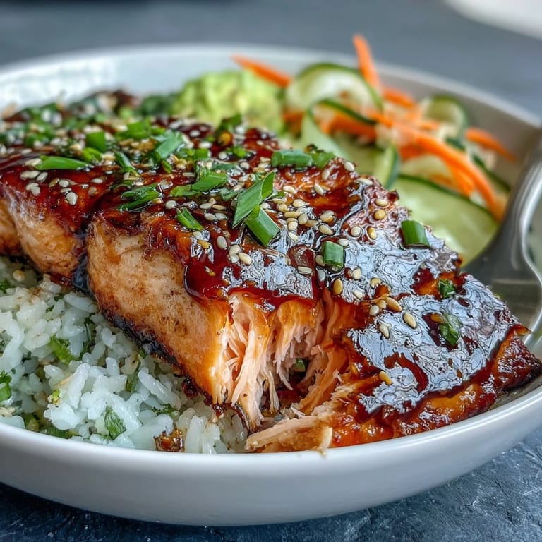 Flavorful 15-Minute Teriyaki Salmon Bowl with fresh veggies atop fluffy rice.