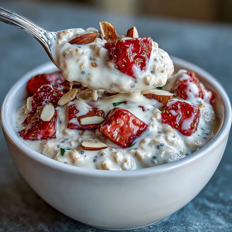 Delicious strawberry vanilla overnight oats, a hearty and refreshing no-cook meal.