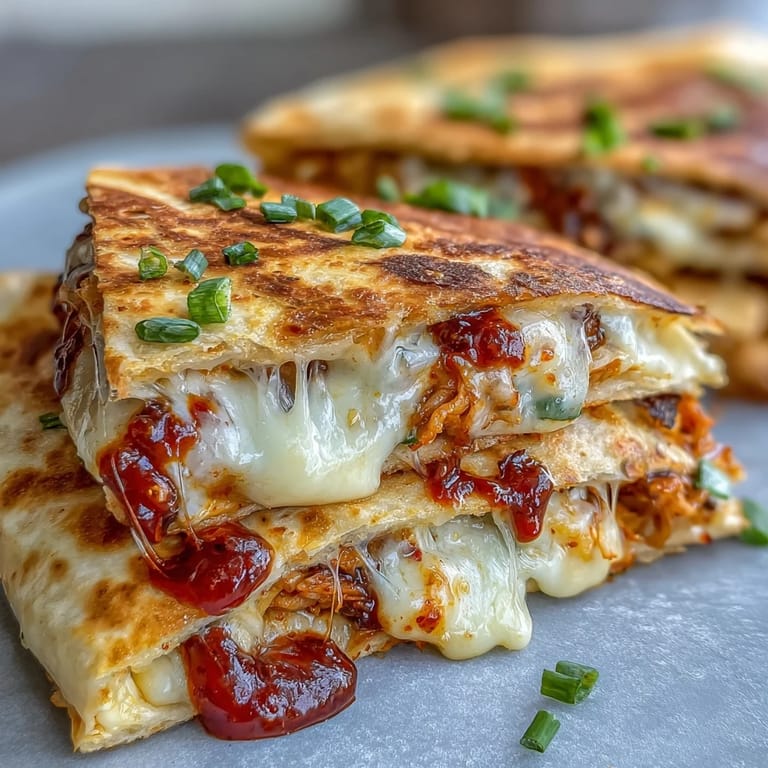 Hot, crispy Kimchi Quesadillas ready to be served, filled with melted cheese.
