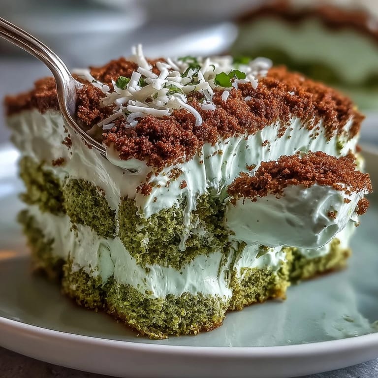 A slice of exquisite Matcha Tiramisu featuring soft ladyfingers and luscious matcha cream.