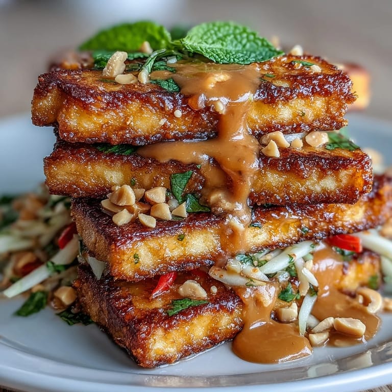This refreshing Thai mango salad features sweet mango, crisp veggies, golden tofu, and a rich peanut sauce for a satisfying vegan meal.
