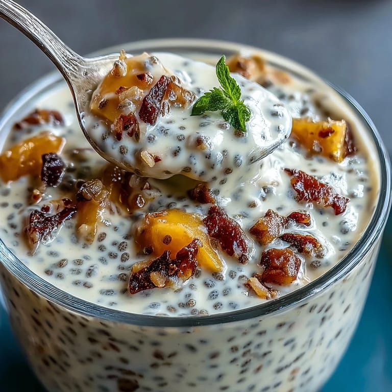 Sweet coconut mango chia pudding in glasses, ready for breakfast.