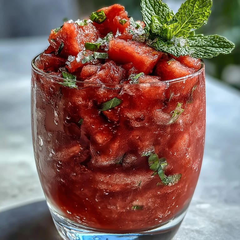 Refreshing frozen rosé mocktail, Watermelon Mint Frosé, with icy, fruity goodness.