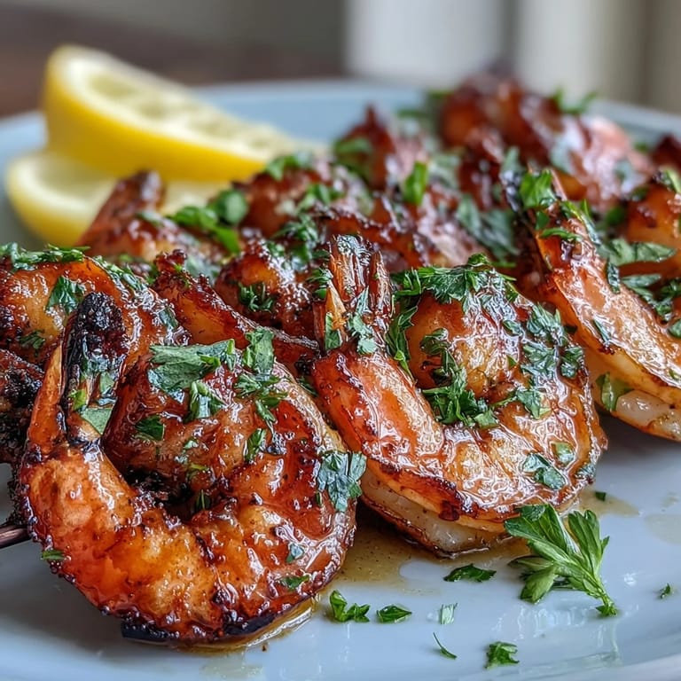 Deliciously sweet and savory grilled honey garlic shrimp skewers, a quick weeknight meal option.