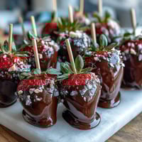 A beautiful Valentine's bouquet of chocolate-dipped strawberries arranged in a vase for a romantic gift.  