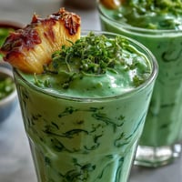 A vibrant green smoothie packed with fresh spinach, sweet pineapple, and creamy banana for a refreshing and healthy drink.
