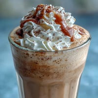 A creamy, frosty vanilla bean frappuccino protein shake blended with Greek yogurt and protein powder for a post-workout boost.