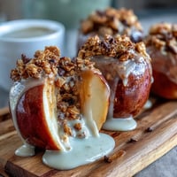 Crisp apple slices drizzled with peanut butter and sprinkled with crunchy granola for a wholesome, sweet snack.