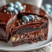 Pastel chocolate bark with Cadbury eggs features vibrant candy melts and colorful sprinkles on a smooth white chocolate base.