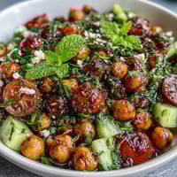 Cold Chickpea Salad with Lemon Herbs: A bright, herby chickpea salad tossed with juicy tomatoes, cucumbers, and a zesty lemon dressing—perfect for summer picnics.