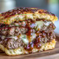 Juicy smash burger glistens with melted cheese and pools of tangy secret sauce.