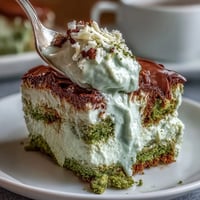Vibrant Matcha Tiramisu dusted with green power, a creamy Italian-Japanese dessert.